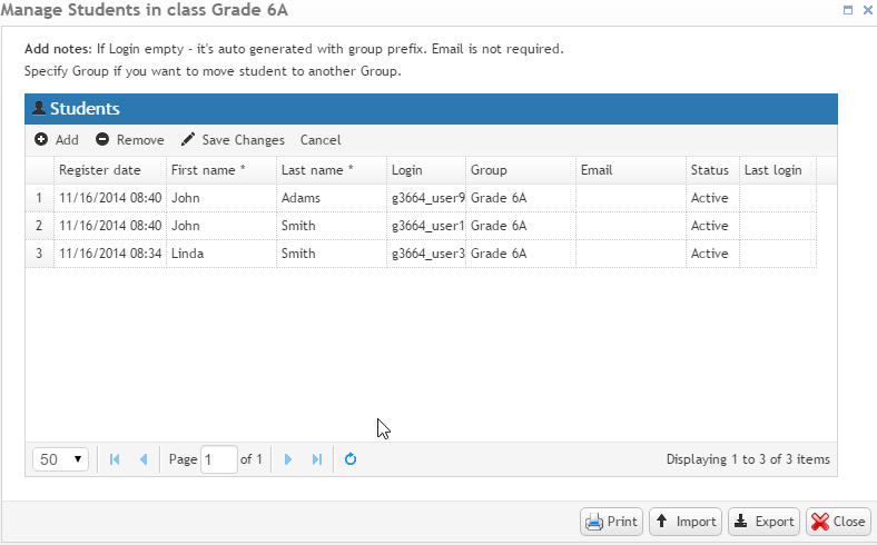 Teacher's typing portal: import students from Excel (CSV) file